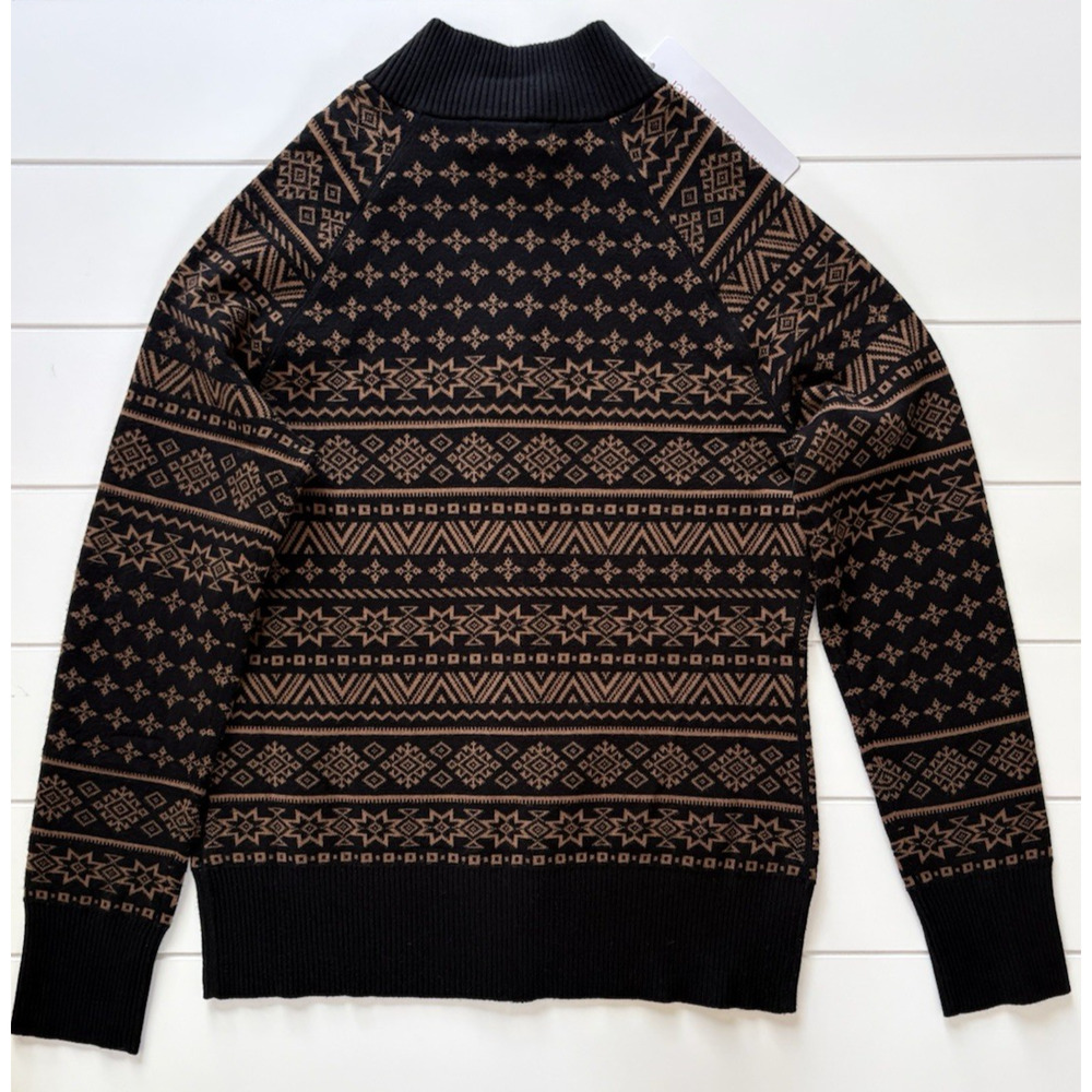 Krimson Klover Nordic Fair Isle Full Zip Yorkshire Sweater Jacket Black Brown M - Picture 5 of 12